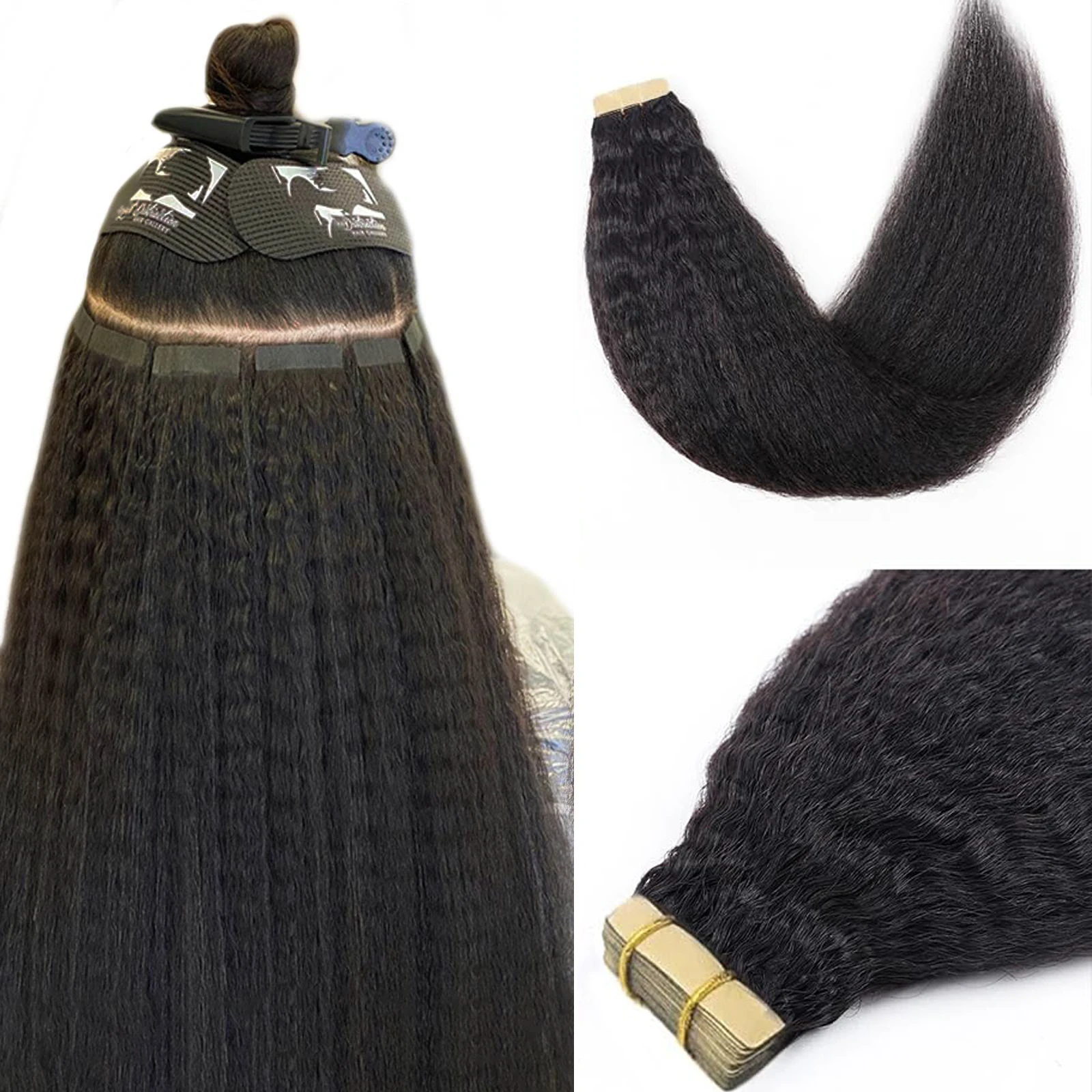 

Кудрявые прямые ленты для наращивания 20 шт. ленты в бразильском стиле Remy человеческие волосы 50 г # 1B 18 дюймов лента для наращивания волос настоящие человеческие волосы