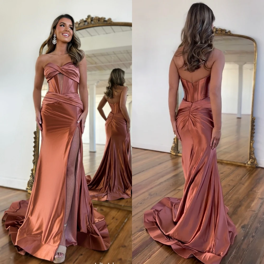 

Prom Dress Evening Satin Ruched Beach A-line Sweetheart Bespoke Occasion Gown Long Dresses Saudi Arabia