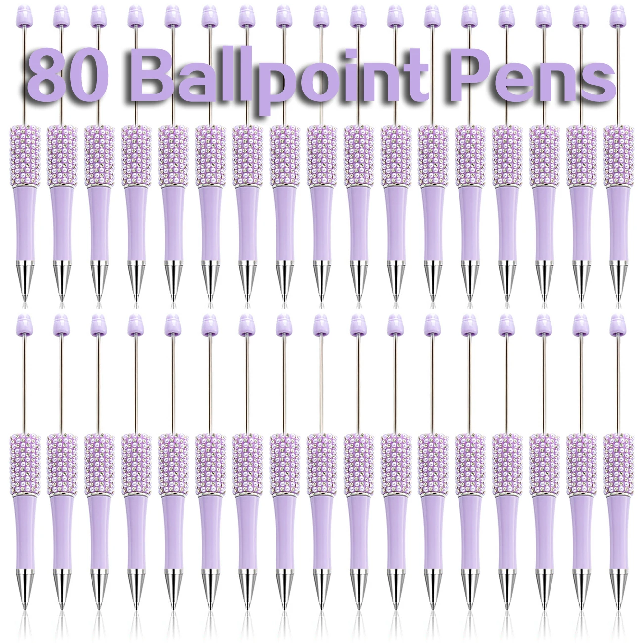 

80Pcs Purple Diamond Bead Pen Wholesale Creative DIY Handmade Sticker Set Diamond Beaded Ballpoint Pens Advertising Gift Pen