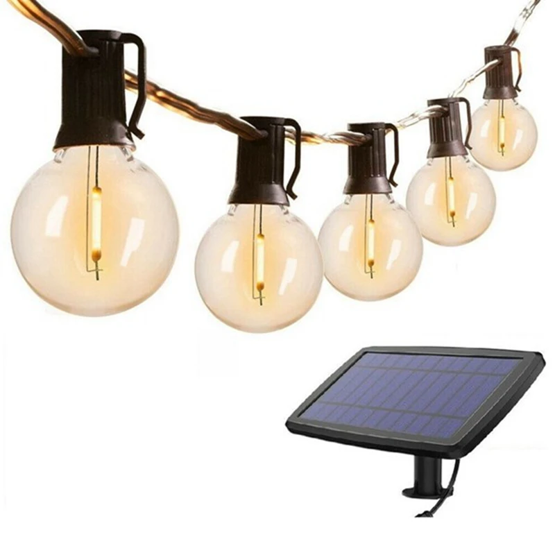

G40 Solar Powered Led Lights 18Ft Outdoor Patio Globe String Lights Bistro Yard Decoration 1.5W 10 Bulbs