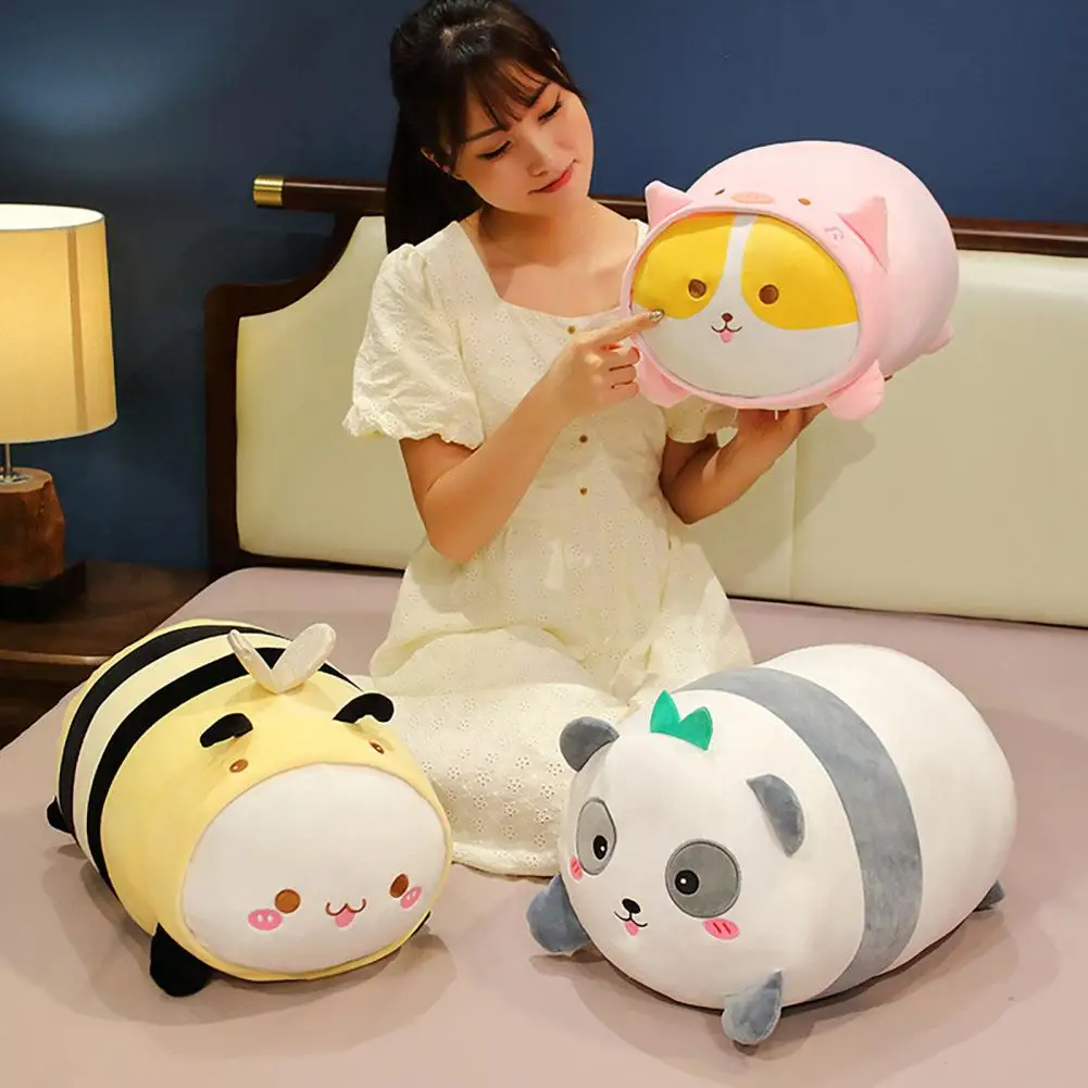 

Cross-dressing Doll Cute Cartoon Animal Plush Dolls Fat Body Panda Bee Pig Soft Stuffed Animal Pillows for Kids' Birthday