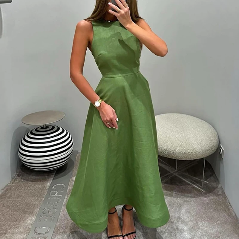 Elegant High Waist Commute A-Line Dress Sexy Solid Color Sleeveless Long Dress Female Simple O Neck Temperament Slim Party Dress
Elegant High Waist Commute A-Line Dress Sexy Solid Color Sleeveless Long Dress Female Simple O Neck Temperament Slim Party Dress
