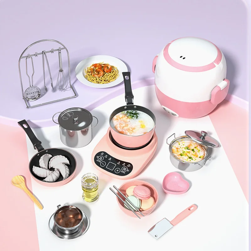 

Mini Simulation Kitchen Toys Make Real Food Cooking Electric Furnace Stainless Steel Supplies PlayHouse Toys For Kids Girls Gift