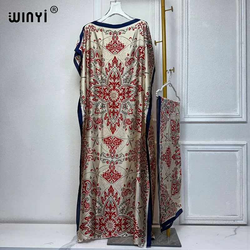 

WINYI 2024 Новые африканские женщины Дашики Бохо печать мусульманская женщина Дубай свободный размер дизайн с шарфом Макси свободное Африканское элегантное платье