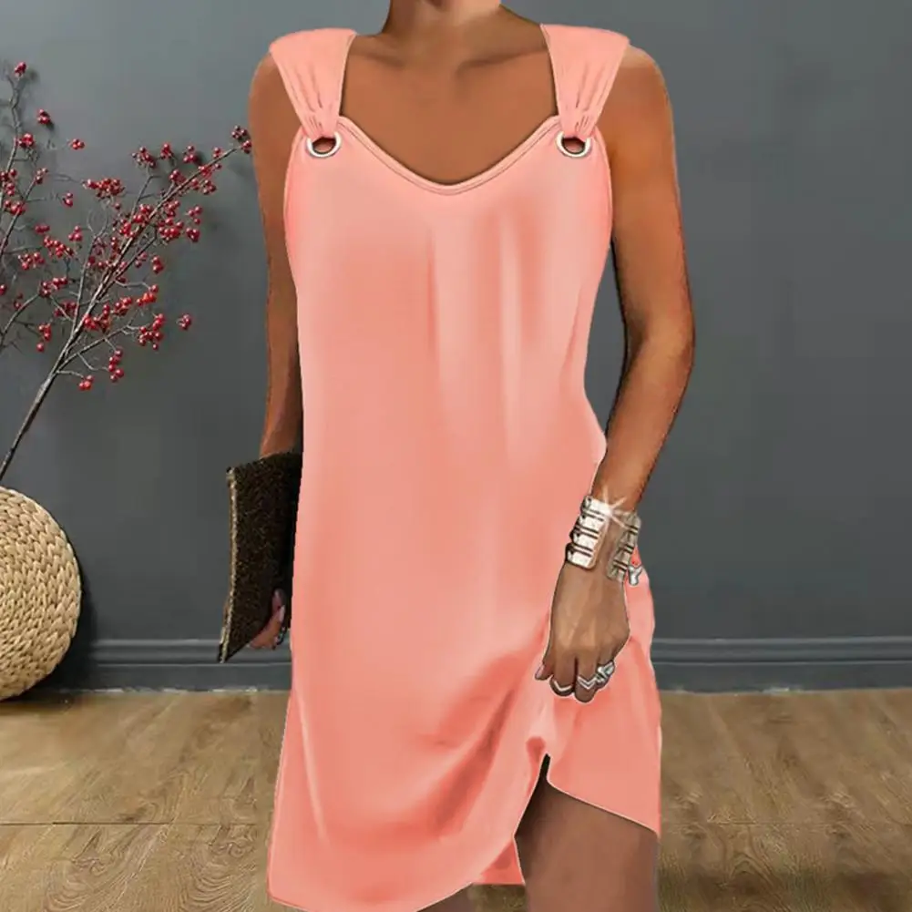 Summer Women Dress Chic Summer Women's V-neck Sleeveless Vest Dress Hollow Ring Detail Solid Color Loose Fit Mini for Effortless
Summer Women Dress Chic Summer Women's V-neck Sleeveless Vest Dress Hollow Ring Detail Solid Color Loose Fit Mini for Effortless