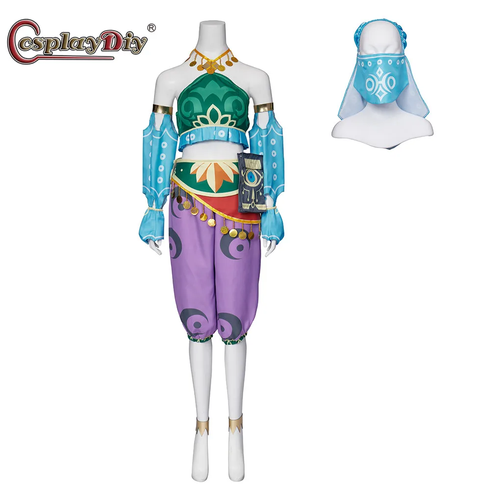 

Cosplaydiy Game Breath of The Wild Costume Female Link Gerudo Cosplay Outfit Women's Sexy Top Pants Mask Suit Halloween outfits