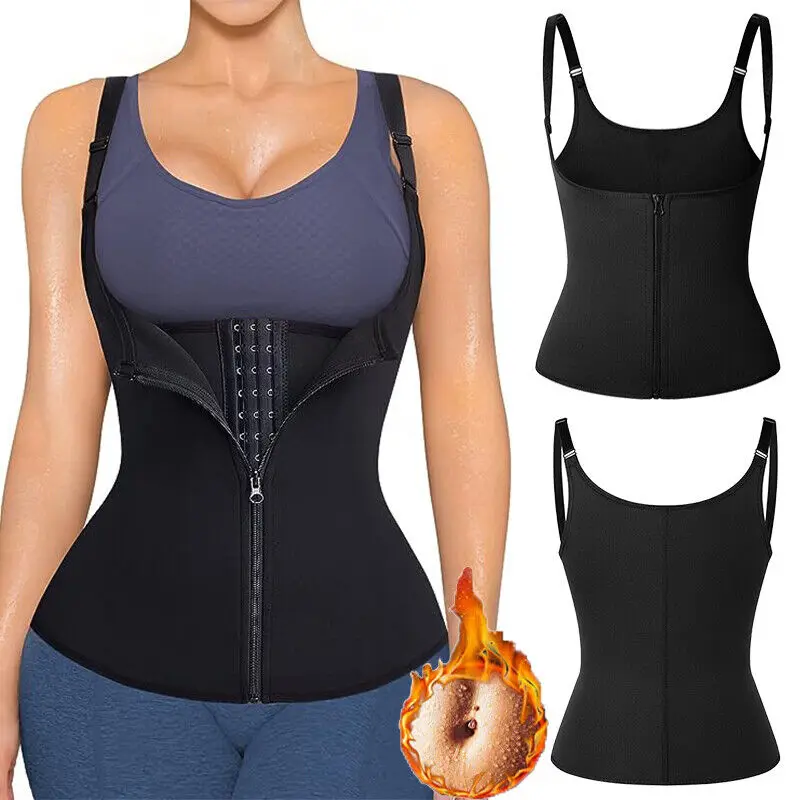 

Women's Waist Trainer Sauna Sweat Vest Corset Body Shaper Neoprene Shapewear Gym Workout Tank Top Black Slimming Top with Zipper