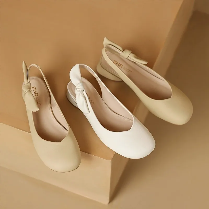 

Повседневные женские туфли на низком каблуке с закрытым носком, модная женская обувь с круглым носком, мягкая летняя нарядная обувь с бантом-бабочкой, новинка 2023