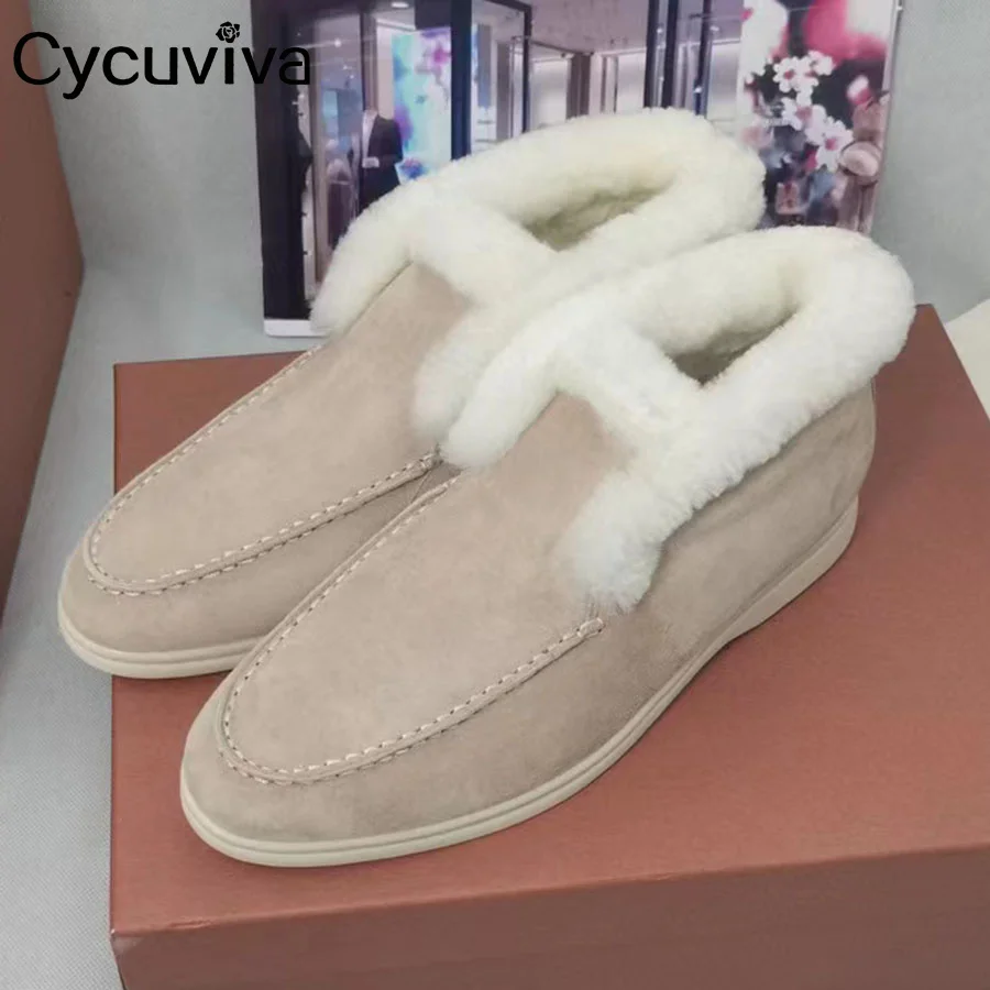 Real Wool Suede Snow Boots Women Round Toe High Top Flat Fur Warm Designer Ankle Boots Winter Casual Party Lover's Boots Women
Real Wool Suede Snow Boots Women Round Toe High Top Flat Fur Warm Designer Ankle Boots Winter Casual Party Lover's Boots Women