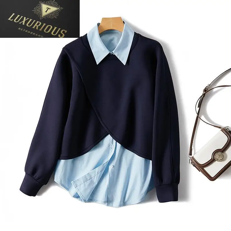 Sweatshirts Women Autumn 2024 Turn Down Collar Stitching Two Piece Tops Woman Literary Casual Winter Sweater Female Clothing 4XL
Sweatshirts Women Autumn 2024 Turn Down Collar Stitching Two Piece Tops Woman Literary Casual Winter Sweater Female Clothing 4XL