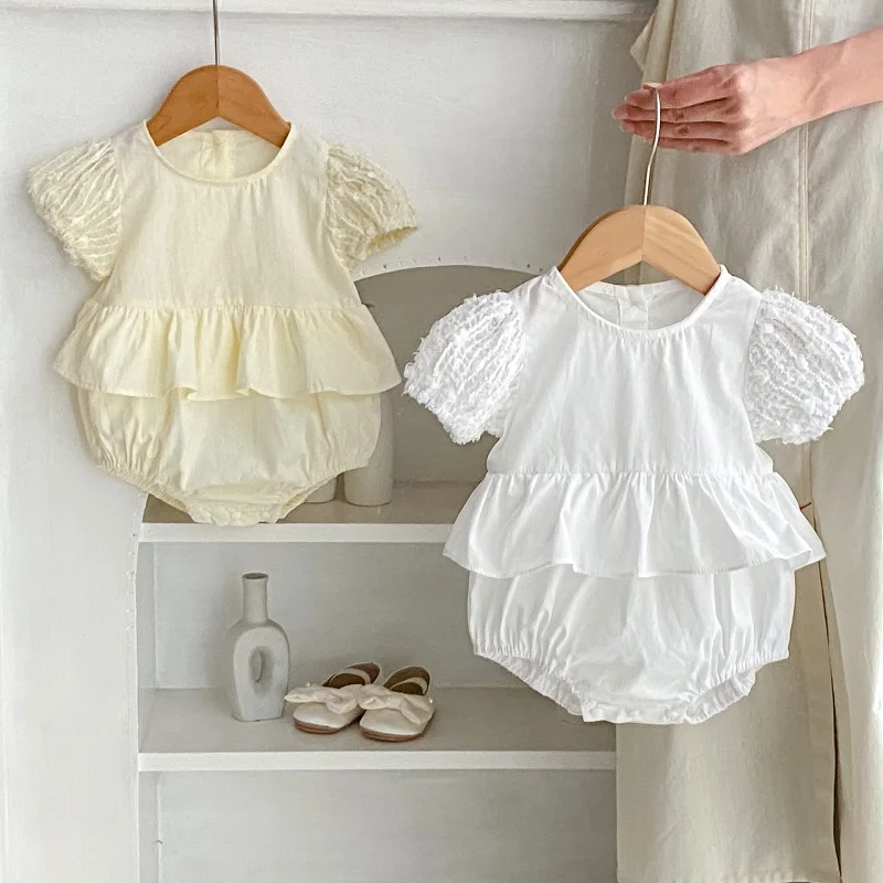 

Cute Baby Girl Romper 0-2Years Newborn Girls Solid Color Short Sleeve O-Neck Skirted Bodysuit Cotton One-Pieces Summer Clothes