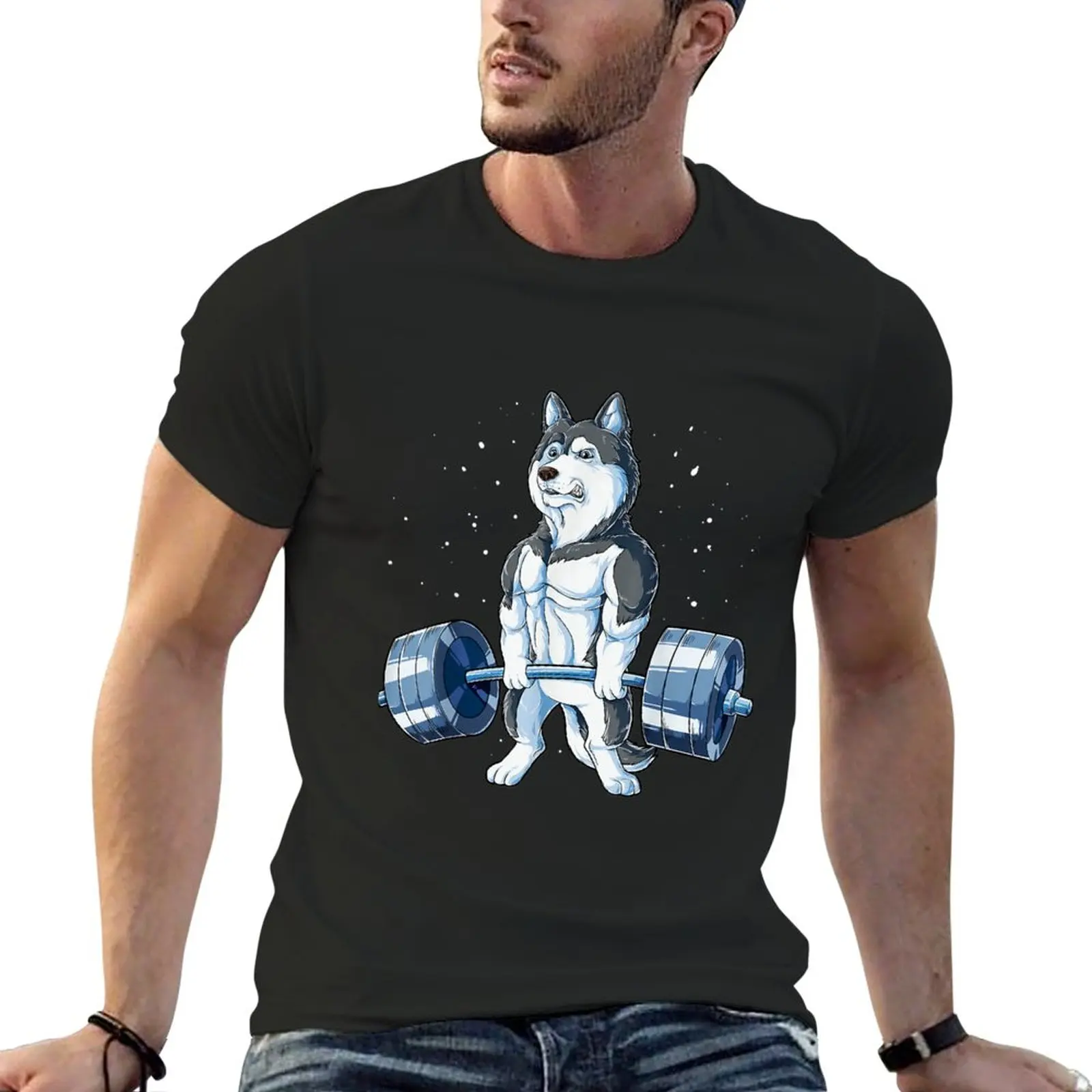 

Siberian Husky Weightlifting Funny Deadlift Men Fitness Gym T-Shirt oversizeds sweat shirts funnys kawaii clothes Men's clothing