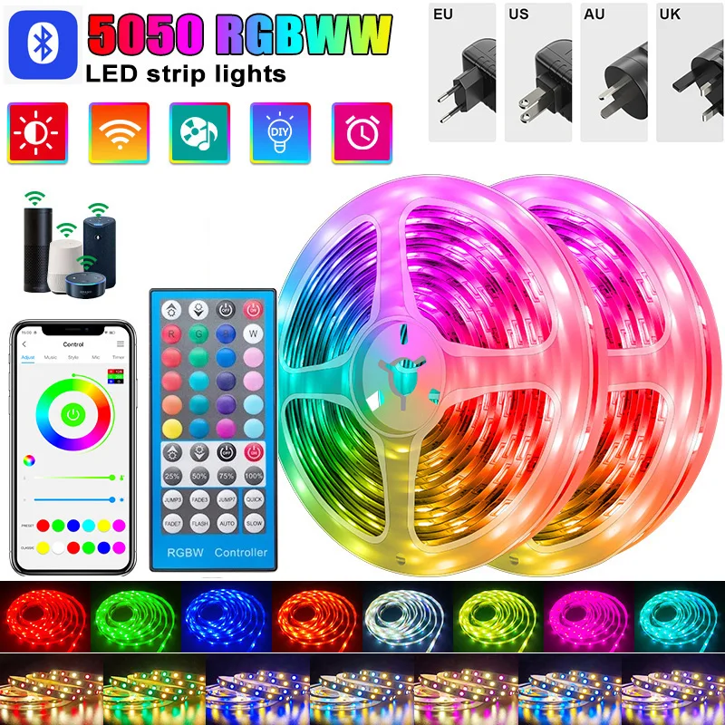RGB LED Strip Lights 5050 RGBWW RGBW Led Light Waterproof Wifi Smart Flexible Ribbon Diode Lamp Tape Luces Led for Room Decor
RGB LED Strip Lights 5050 RGBWW RGBW Led Light Waterproof Wifi Smart Flexible Ribbon Diode Lamp Tape Luces Led for Room Decor