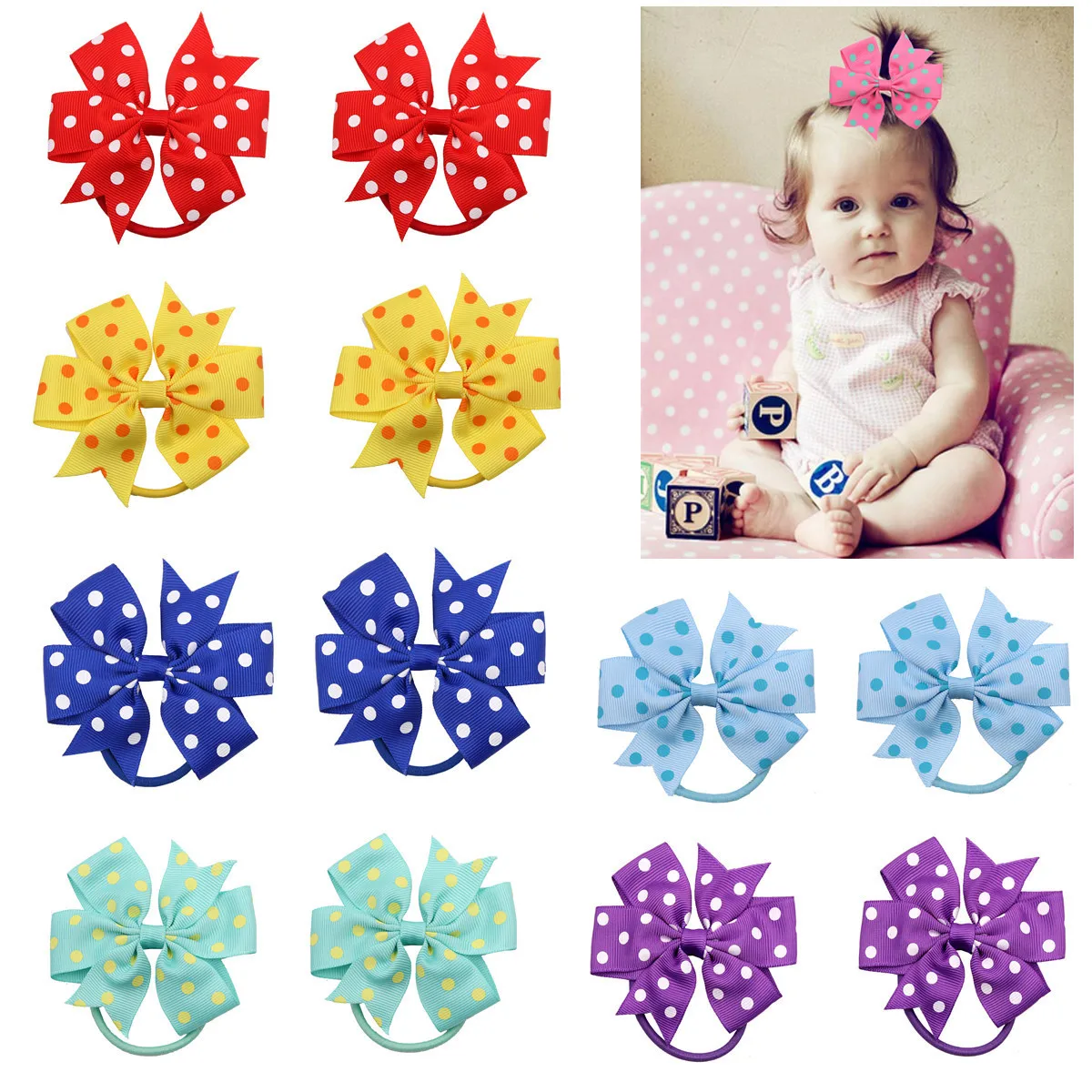 Wholesale 20 Pcs/Lot Colorful Bow Hair Bands Dot Bowknot Elastic Rubber Band Hair Ties For Girls Accessories 
Wholesale 20 Pcs/Lot Colorful Bow Hair Bands Dot Bowknot Elastic Rubber Band Hair Ties For Girls Accessories