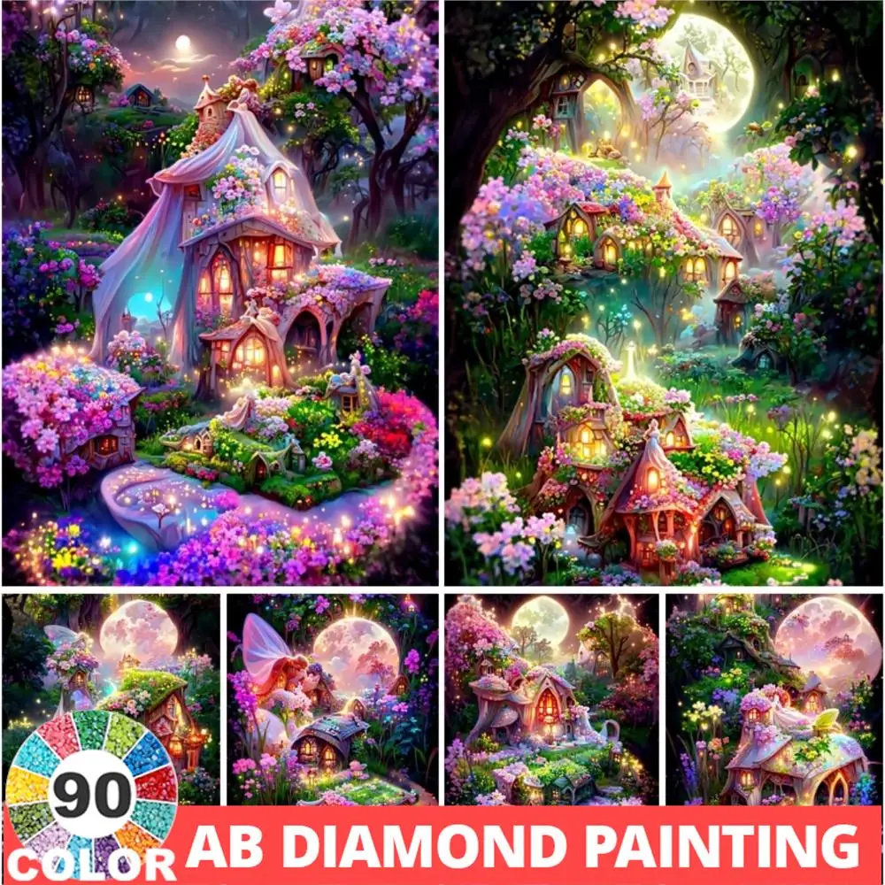 

AB Full Mosaic 90 colors Diamond Painting Fairy Tale House 5D Embroidery Home Decor Dream Castle DIY Rhinestone Cross Stitch