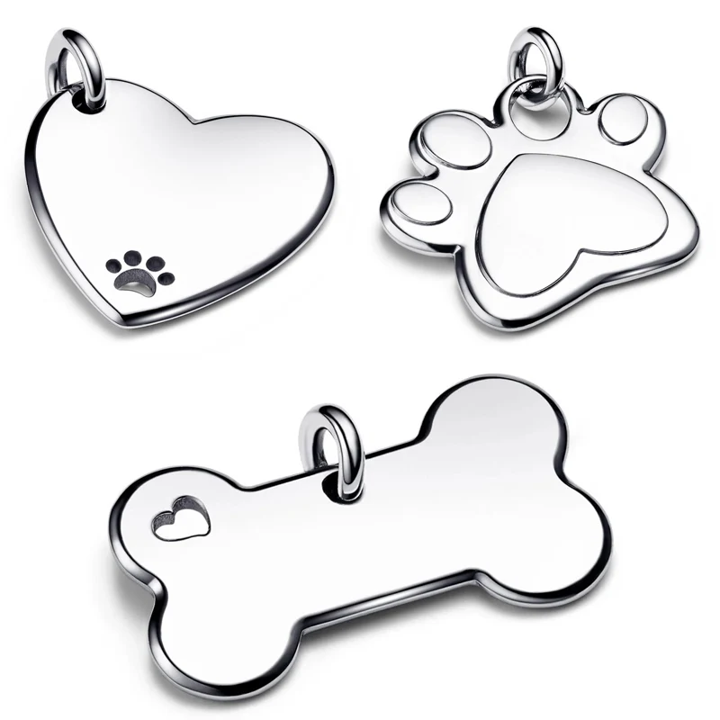 

Original Engravable Heart Dog Bone Pet Collar Tag Pendant Bead 925 Sterling Silver Charm Fit Women Fashion Bracelet Diy Jewelry