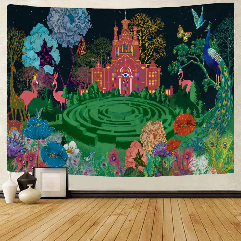

Tapestry wall hanging psychedelic forest castle tapestry mushroom butterfly art tapestry living room bedroom home decoration wal