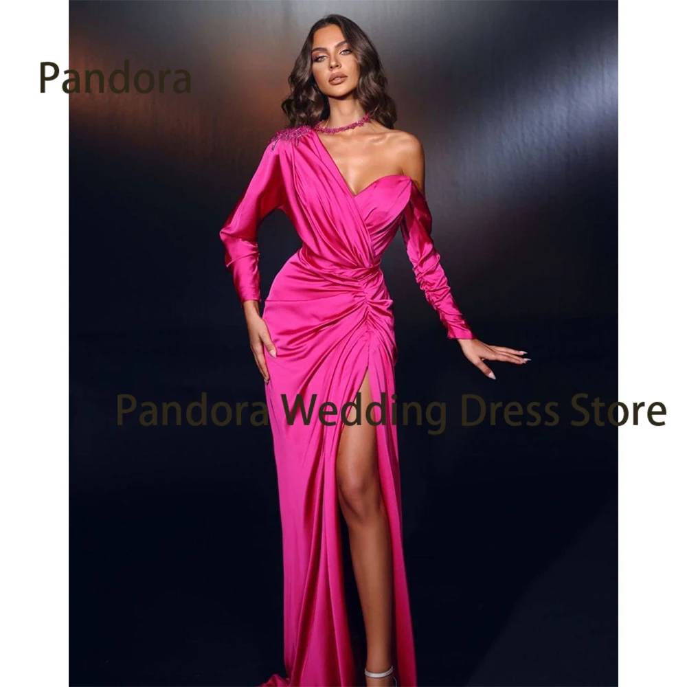 

Pandora Elegant women's long ball evening dress floor-length Mermaid one-shoulder full sleeve pleated sequin birthday party gown