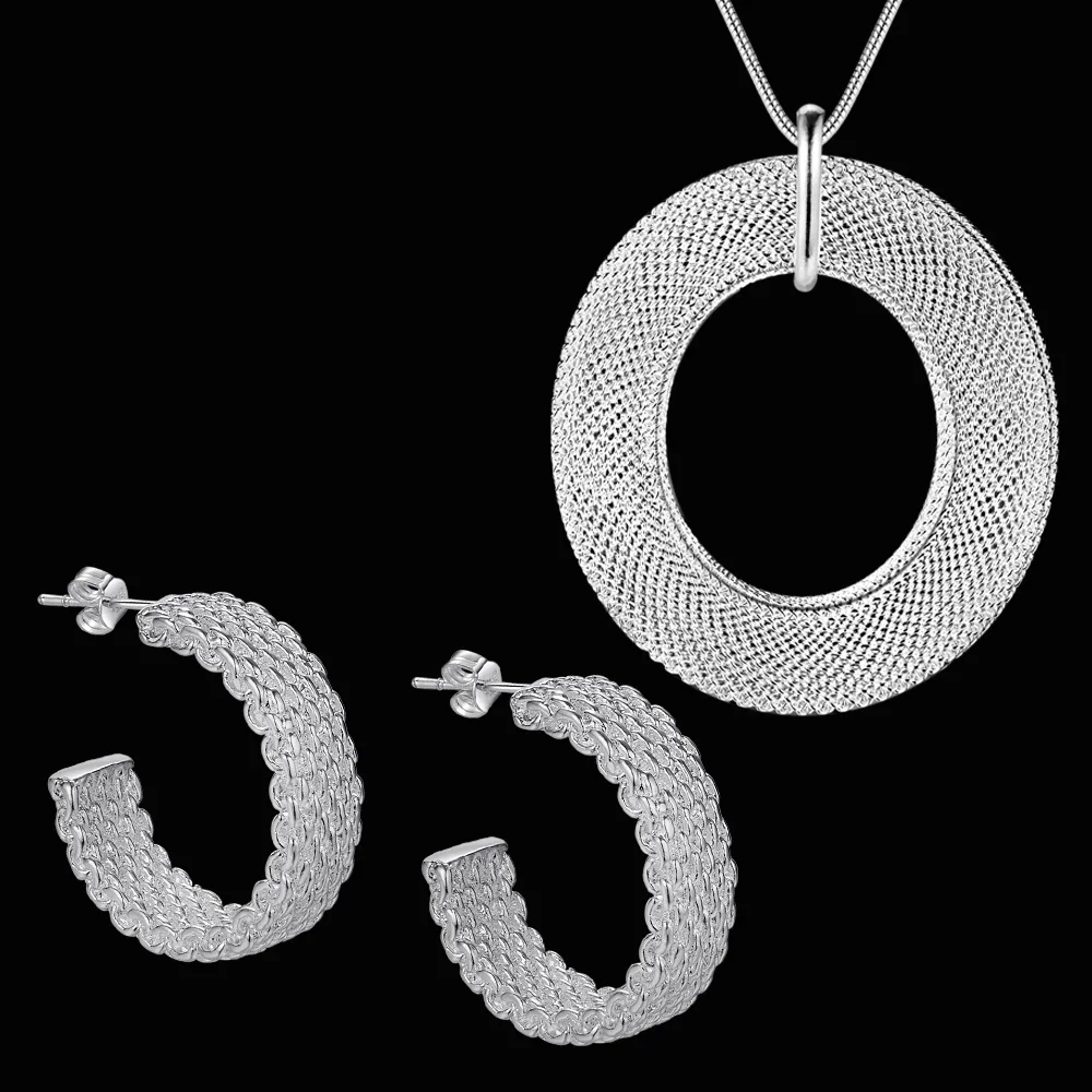 Hot Street Trend 925 Sterling Silver Fine Mesh Circle Pendant Necklace Stud Earrings for Woman Fashion Party Wedding Jewelry Set
Hot Street Trend 925 Sterling Silver Fine Mesh Circle Pendant Necklace Stud Earrings for Woman Fashion Party Wedding Jewelry Set