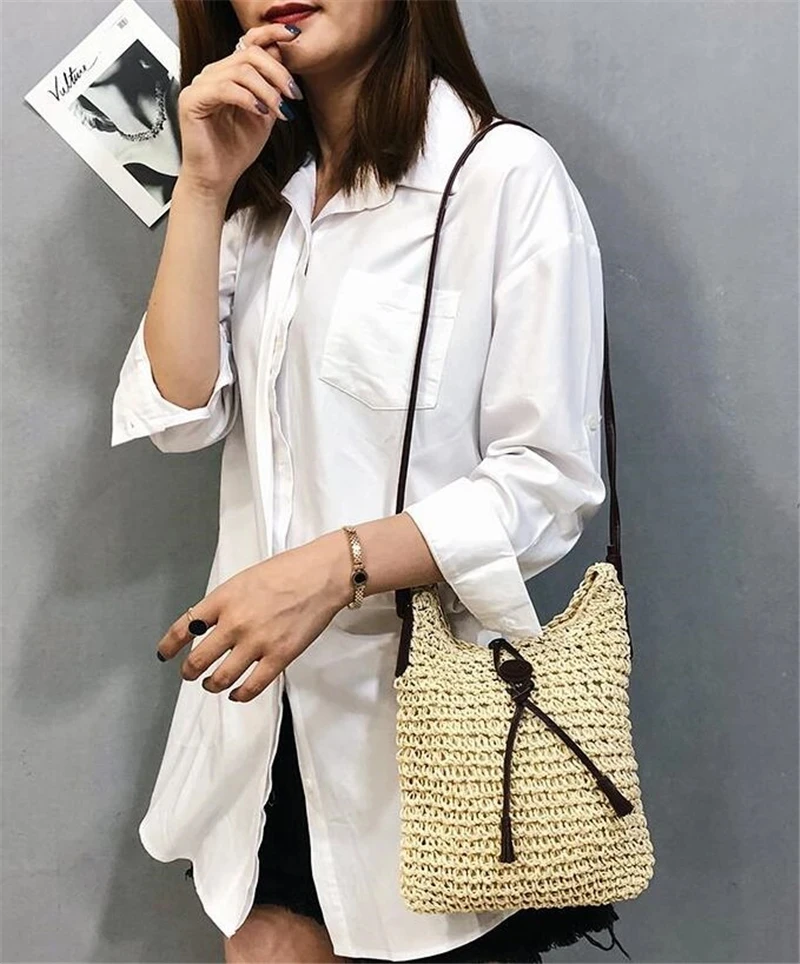 Travel Wicker Crossbody Tote - Hand Woven Bohemian Beach Shoulder Bag 4 S742827644c534349bc2992cc9e1f5ad7b