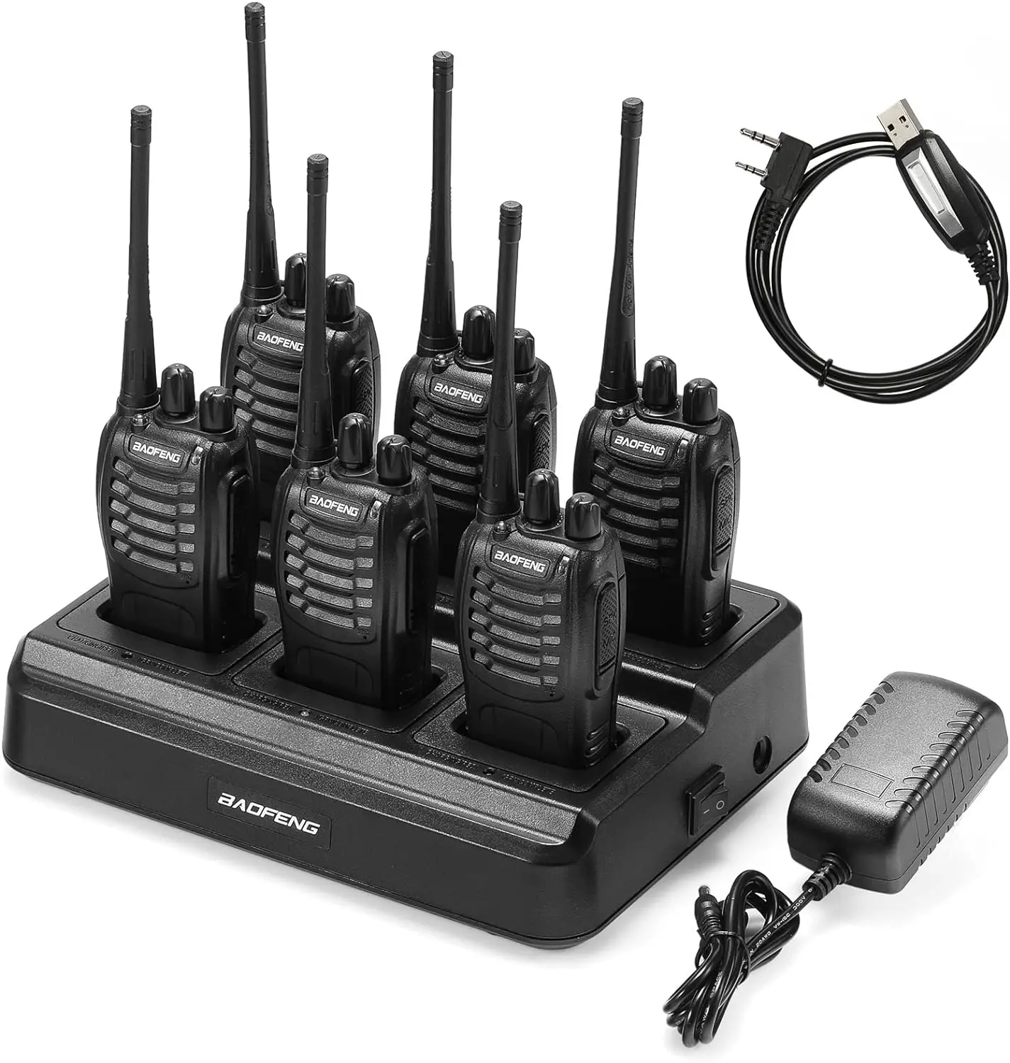 

BF-888S Walkie Talkie for Adults, Long Range Two Way Radio, 1500mAh 16 CH, 6 Radios 6 Earpieces 1 Six-way Charger 1 Cable