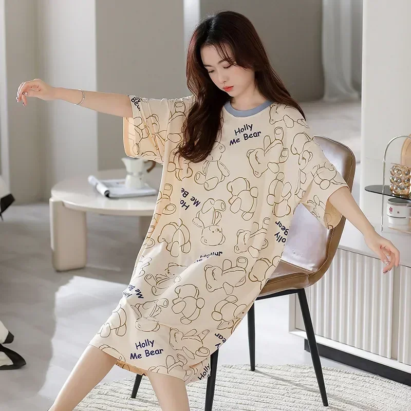 

Home Female Thin Large Short-sleeved Red Section Service Student Mid-length Cute Loose Summer Nightdress new Net Size ins