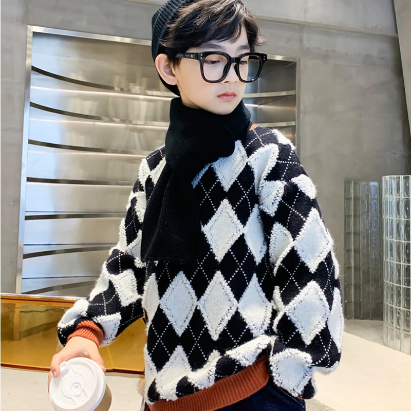 Kid Clothes for Boys Diamond Print Design Sweater Autumn Winter Thick Warm Long Sleeve Top for Teens Fashion Knit Pullover 4-14Y
Kid Clothes for Boys Diamond Print Design Sweater Autumn Winter Thick Warm Long Sleeve Top for Teens Fashion Knit Pullover 4-14Y