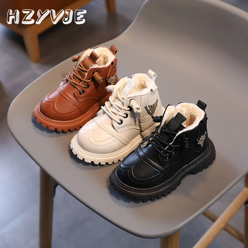 

Children's Autumn Winter Fashion New Martin Boots Boys And Girls Plush Cotton Boots Kid's Soft Sole Casual Cotton Shoe Snow Boot