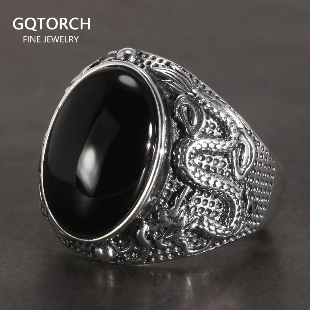 925 Sterling Silver Rings For Man With Stones Natural Black Onyx Dragon Engraved Retro Vintage Men's Rings Adjustable
925 Sterling Silver Rings For Man With Stones Natural Black Onyx Dragon Engraved Retro Vintage Men's Rings Adjustable
