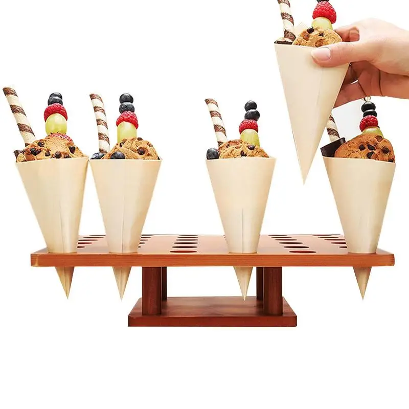 

36 Holes Ice Cream Cone Holder Wooden Ice Cream Stand Buffet Food Display Rack Snack Tray For Wedding Birthday Party Supplies