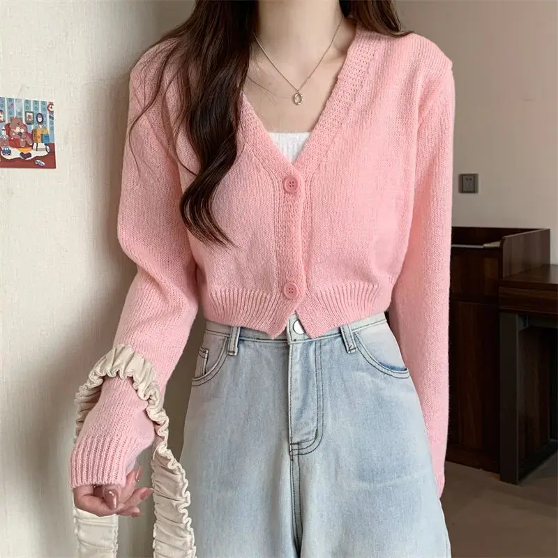 Crop Cardigan Women Slim Autumn Girlish All-match Ulzzang Tender V-neck Casual Outwear Aesthetic Classic Students Chic Clothing Crop Cardigan Women Slim Autumn Girlish All-match Ulzzang Tender V-neck Casual Outwear Aesthetic Classic Students Chic Clothing