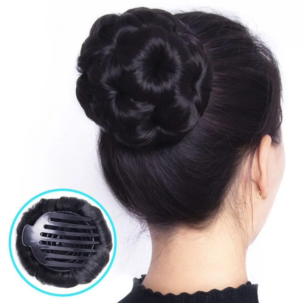 

Bundle Female High Temperature Fiber Women Wig Ponytails Extensions Flower Ring Bun Curly Chignon Bride Hairpiece Fake Hair Bun