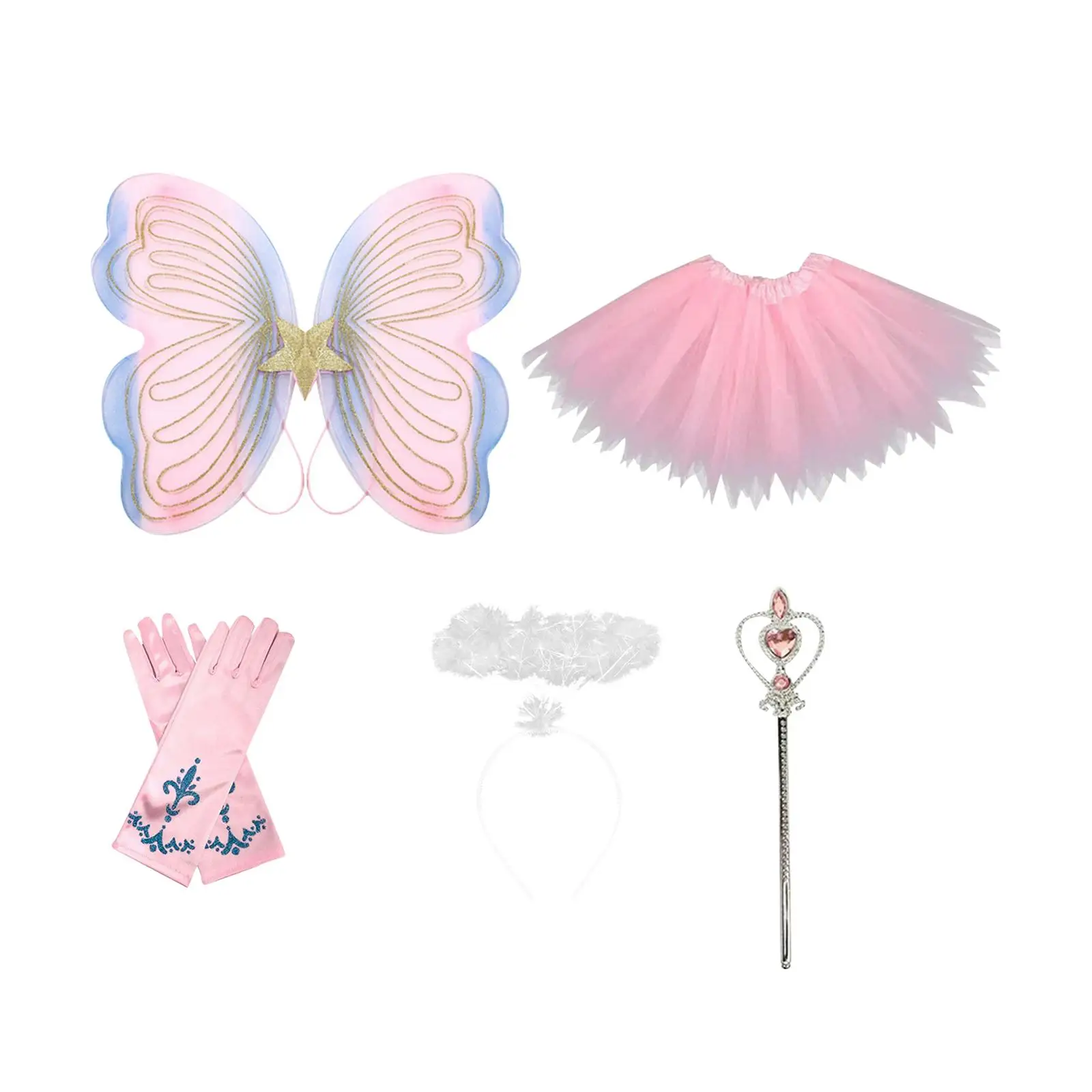 

Fairy Princess Costume Set Gloves Butterfly Wings Wand for Pretended Play Halloween Photo Props Stage Performance Cosplay