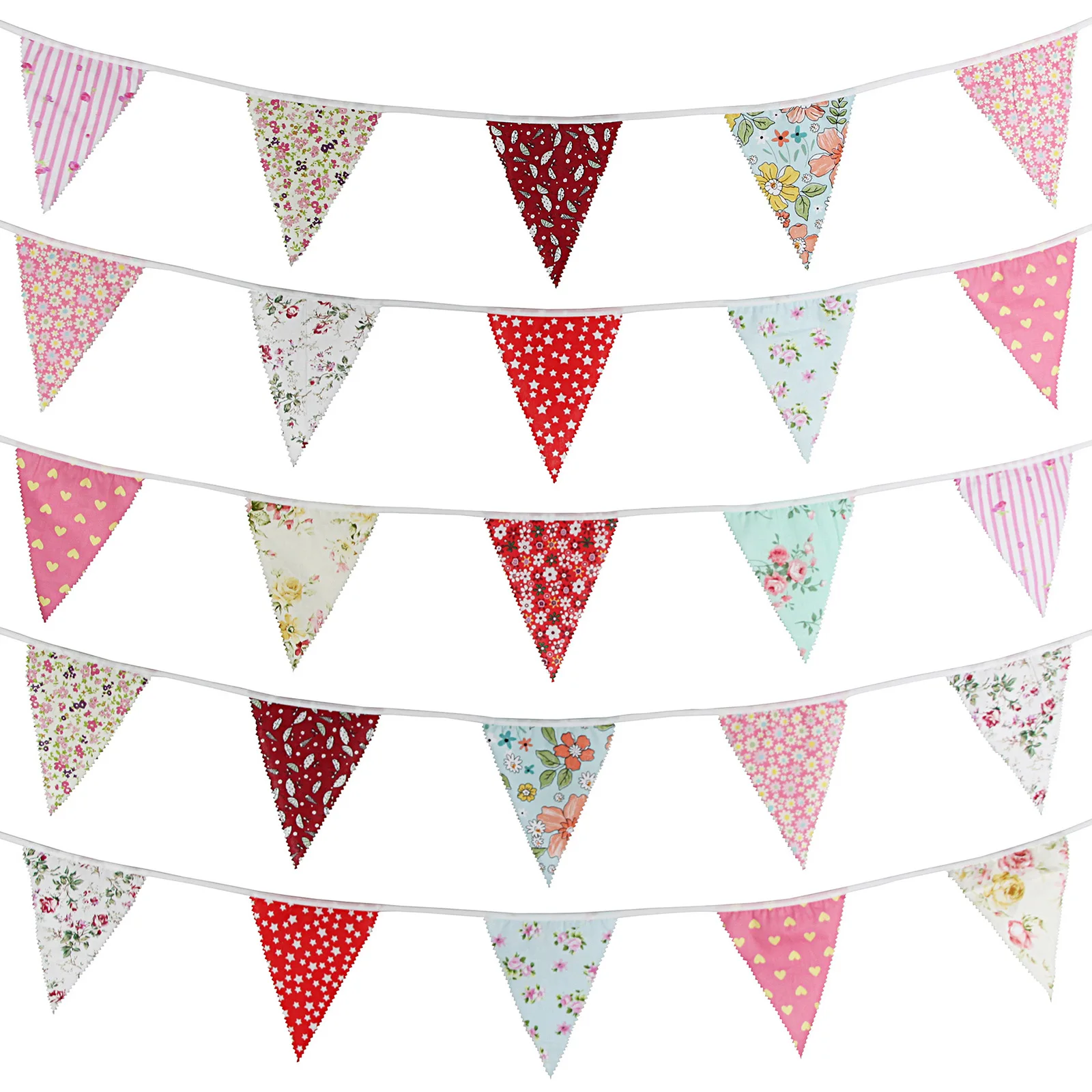 

10M Vintage Flower Fabric Bunting Banner Flower Print Flags 36 Pennant For Party Wedding Birthday Festival Pennant Decor