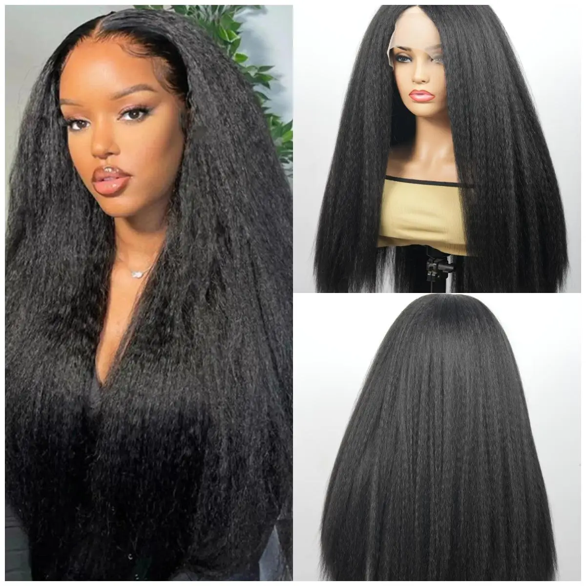 

african american wigs Brazilian wig Women's former lace Yaki wig with long straight hair small lace chemical fiber headpiece