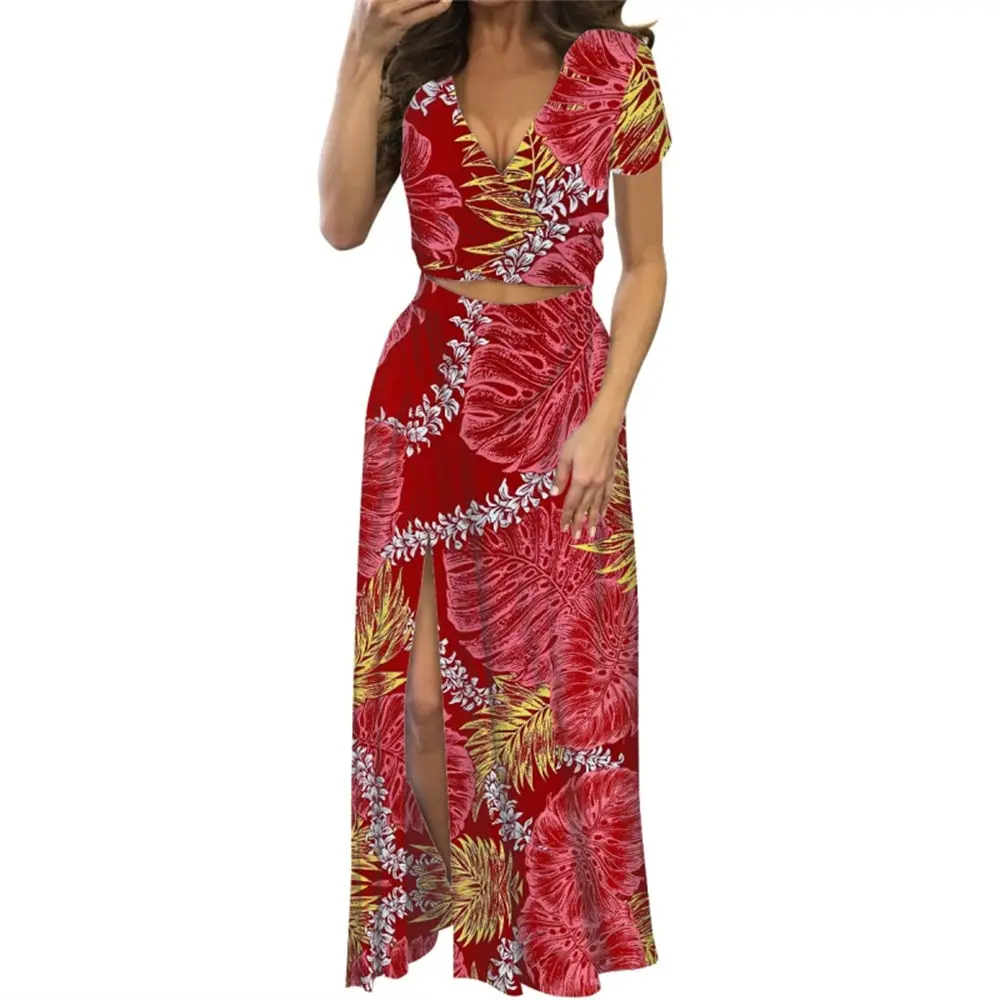 Polynesian Tribal Hawaiian Monster Leaf Print Custom Party Deep V-neck Short Sleeve Split Dresses Sexy Women's 2 Piece Set
Polynesian Tribal Hawaiian Monster Leaf Print Custom Party Deep V-neck Short Sleeve Split Dresses Sexy Women's 2 Piece Set