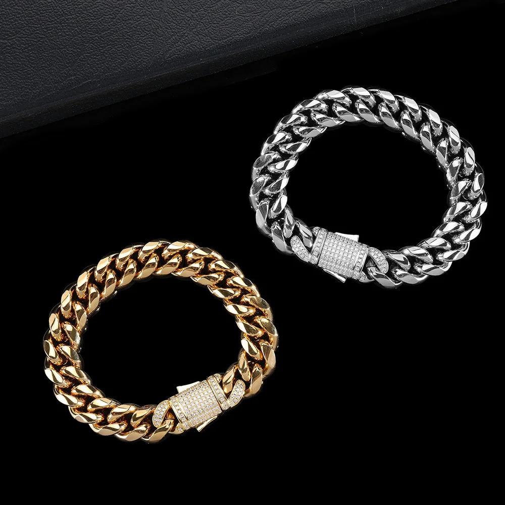 

Набор браслетов мужских из панцирной цепи, ювелирные украшения в стиле хип-хоп, кубинский цепь из панцирного плетения, 5 А +, сверкающие украшения из нержавеющей стали