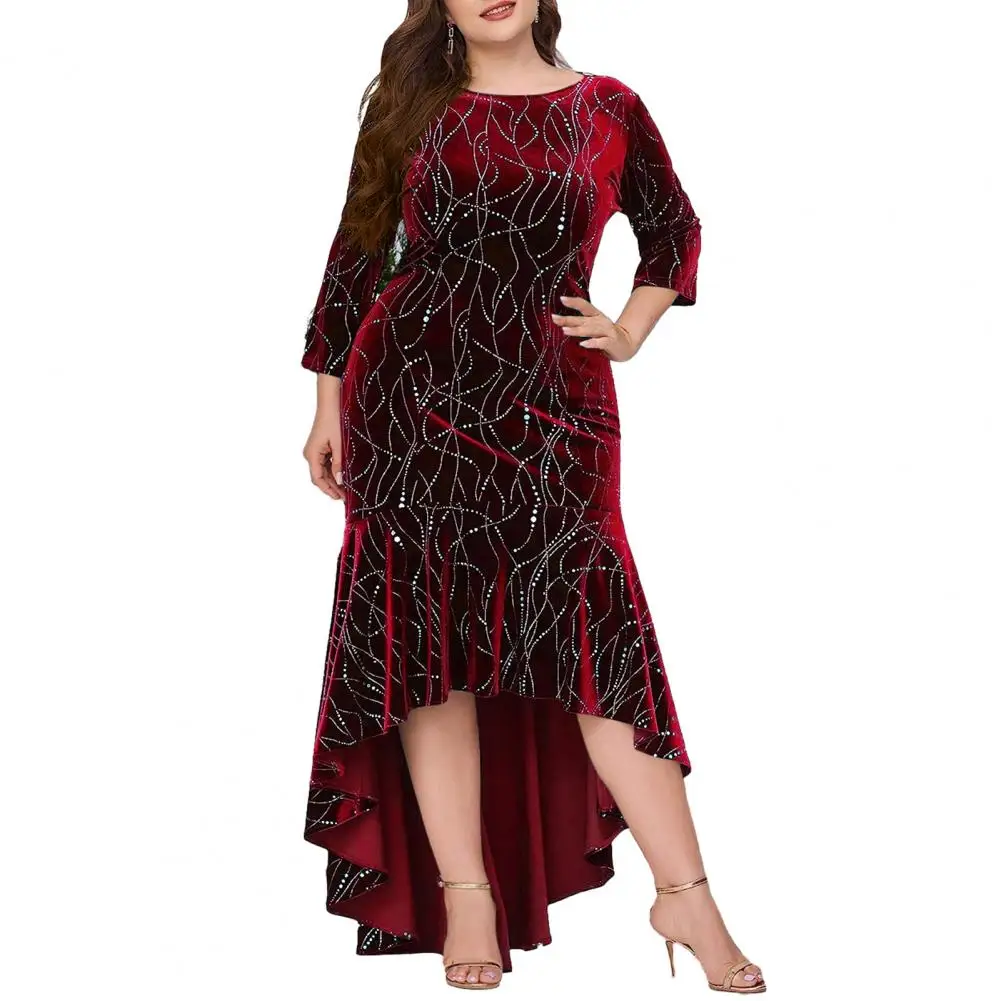 Evening Dress Women Elegant Three Quarter Sleeve Irregular Hem Round Neck Slim Fit High Waist Maxi Dress Prom Party Clothes
Evening Dress Women Elegant Three Quarter Sleeve Irregular Hem Round Neck Slim Fit High Waist Maxi Dress Prom Party Clothes