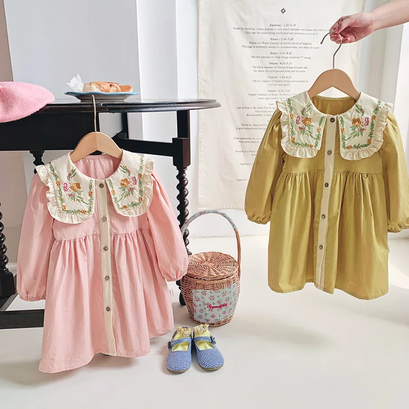 French Retro Flower Embroidered Girls dress 2023 Autumn Lapel Long Sleeve Children Princess Dress
French Retro Flower Embroidered Girls dress 2023 Autumn Lapel Long Sleeve Children Princess Dress