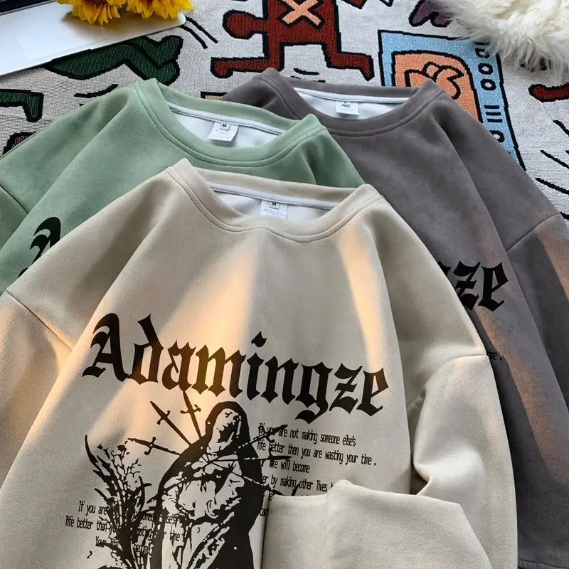 American retro Harajuku pattern round neck sweatshirt for men and women, loose casual and versatile high street tops and jackets
American retro Harajuku pattern round neck sweatshirt for men and women, loose casual and versatile high street tops and jackets
