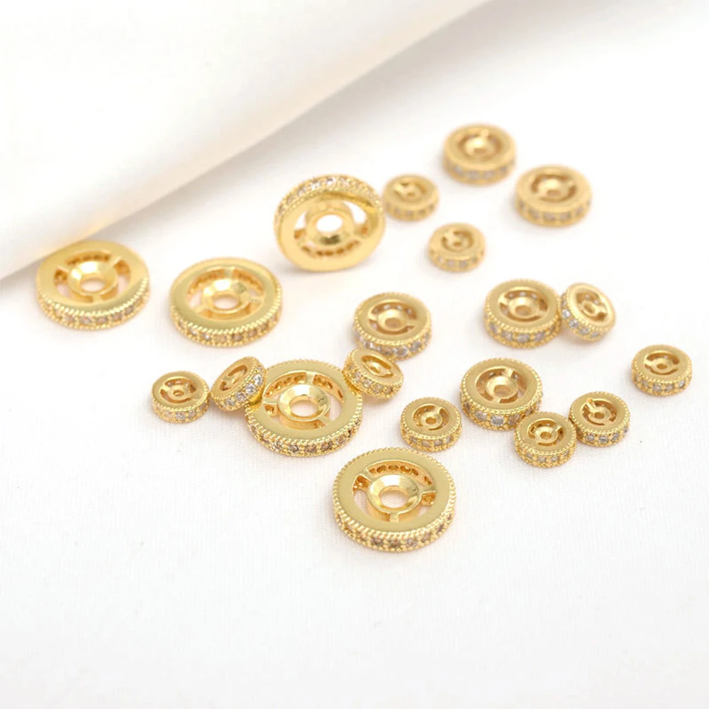 

8pcs Spacer Beads Brass Round Rhinestones Rondelle Gold Colors Plated 6mm 8mm 10mm Diy Bracelet Findings Craft Jewelry Making