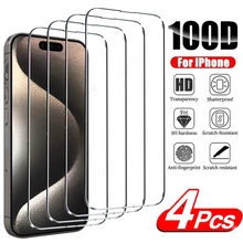 4Pcs Protective Glass on For IPhone 15 14 13 12 11 Pro Max XS XR Mini Screen protector For Iphone 7 8 14 15 Plus Tempered Glass