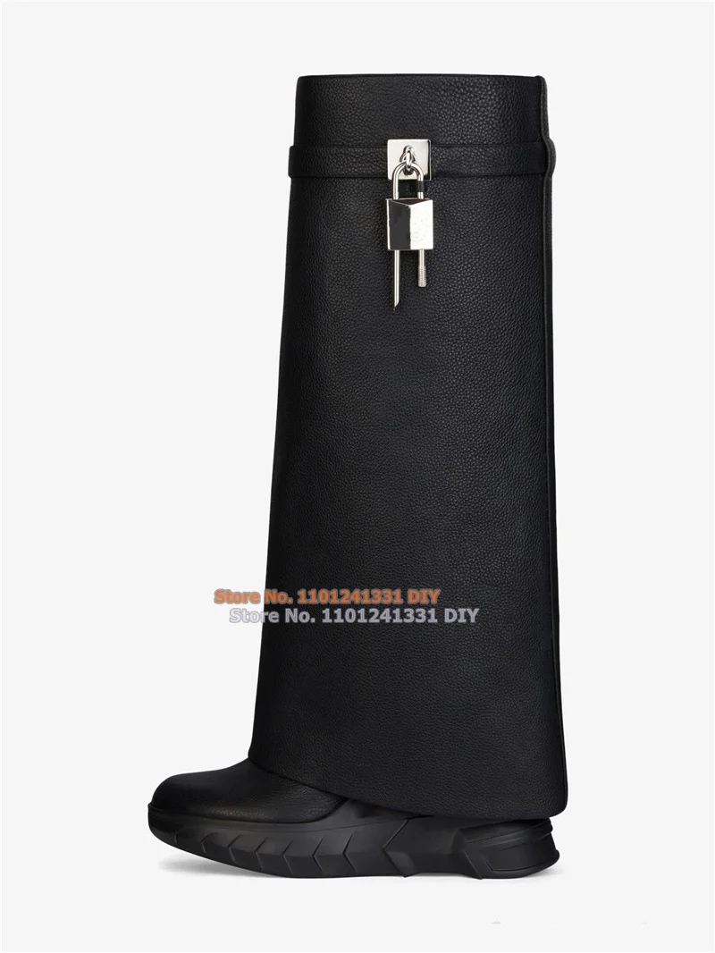 Grained Pattern Leather Knee High Biker Boots Women Metal Lock Clasp with Silver Finish Padlock Thick Platform Long Boots
Grained Pattern Leather Knee High Biker Boots Women Metal Lock Clasp with Silver Finish Padlock Thick Platform Long Boots