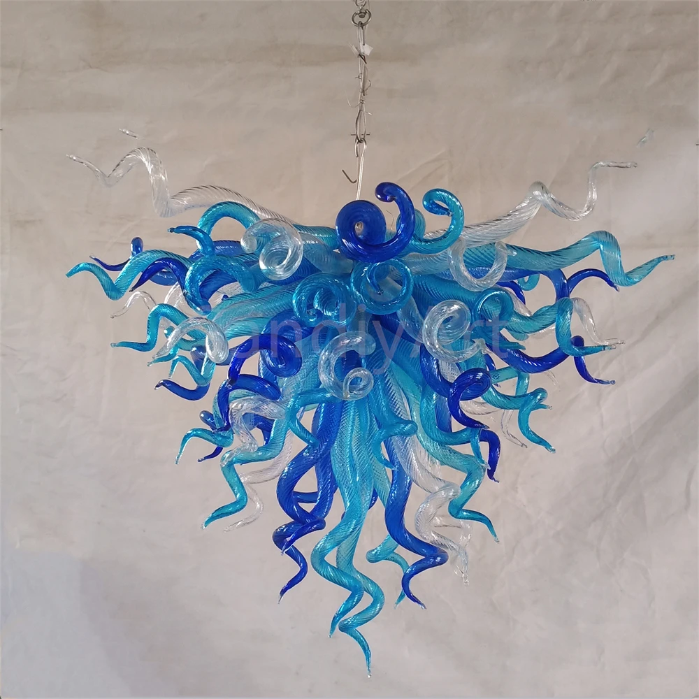 

Hand made murano blown glass chandelier lighting sea blue color home lighting decoration