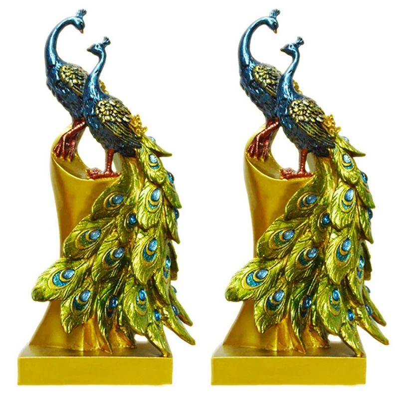 

Promotion! 2Pc Peacock Ornament Creative Stylish Chic Fashion Resin Craft Adornment Peacock Home Decoration Ornament