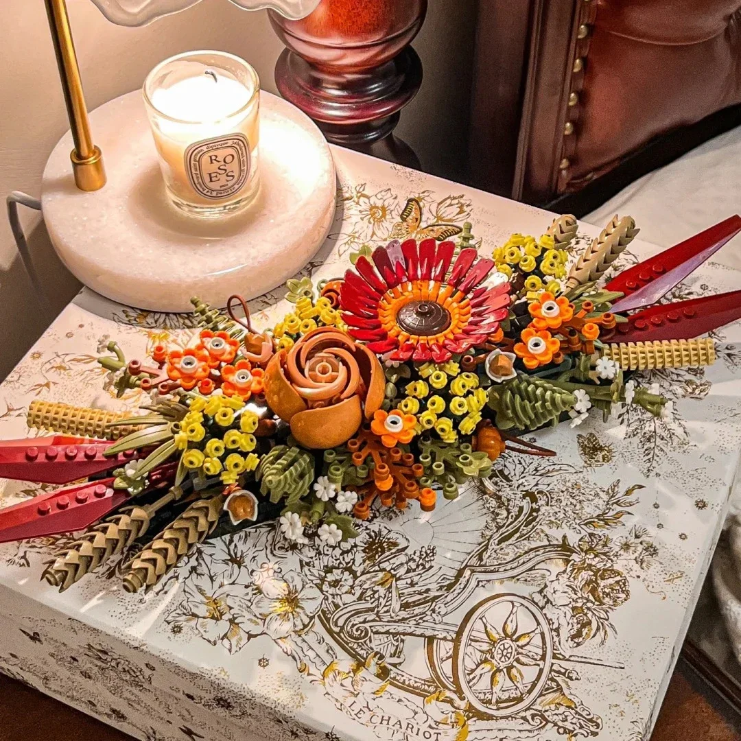 Romantic Love Bouquet Idea Dried Flower Centerpiece Bricks Toy Romantic Love Bouquet Idea Dried Flower Centerpiece Bricks Toy
