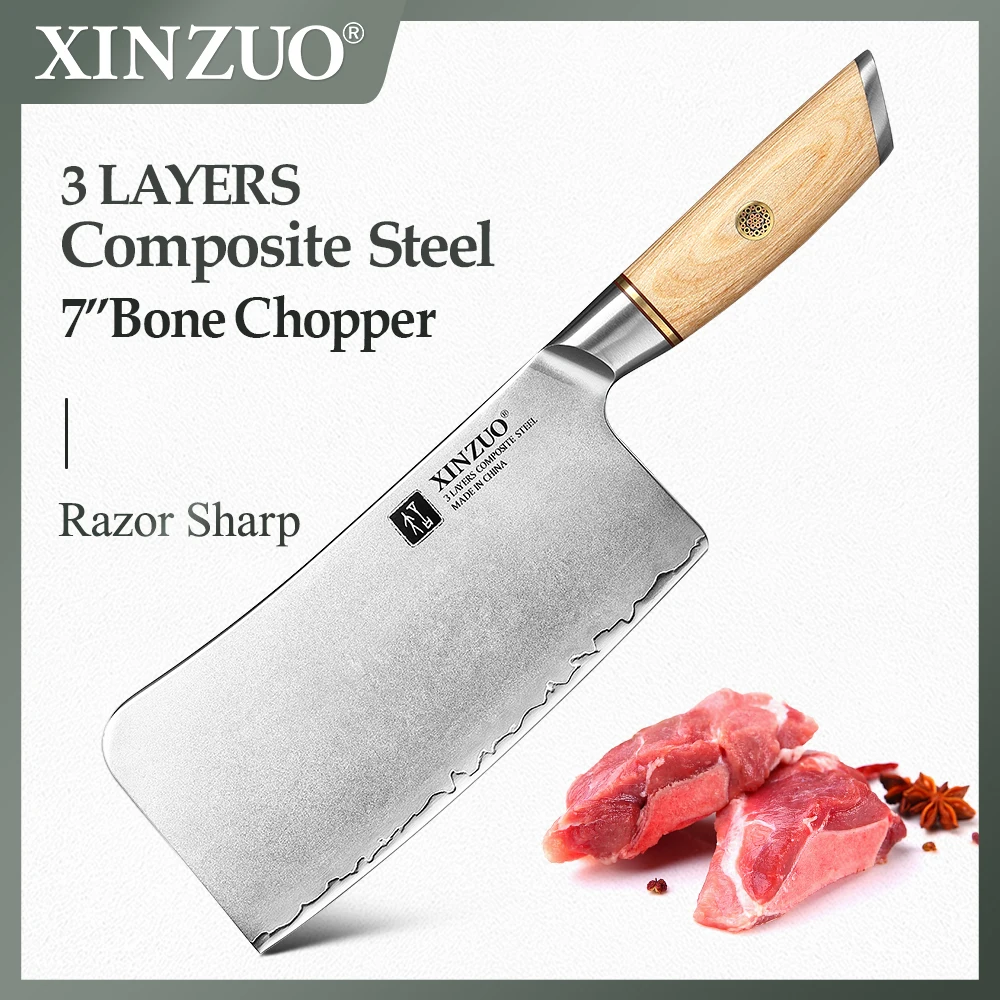 XINZUO 7" Forged Bone Chopper Knife 3 Layers Stainless Steel Japanese Pakkawood Handle Chopper Cleaver Chef Cooking Tools
XINZUO 7" Forged Bone Chopper Knife 3 Layers Stainless Steel Japanese Pakkawood Handle Chopper Cleaver Chef Cooking Tools