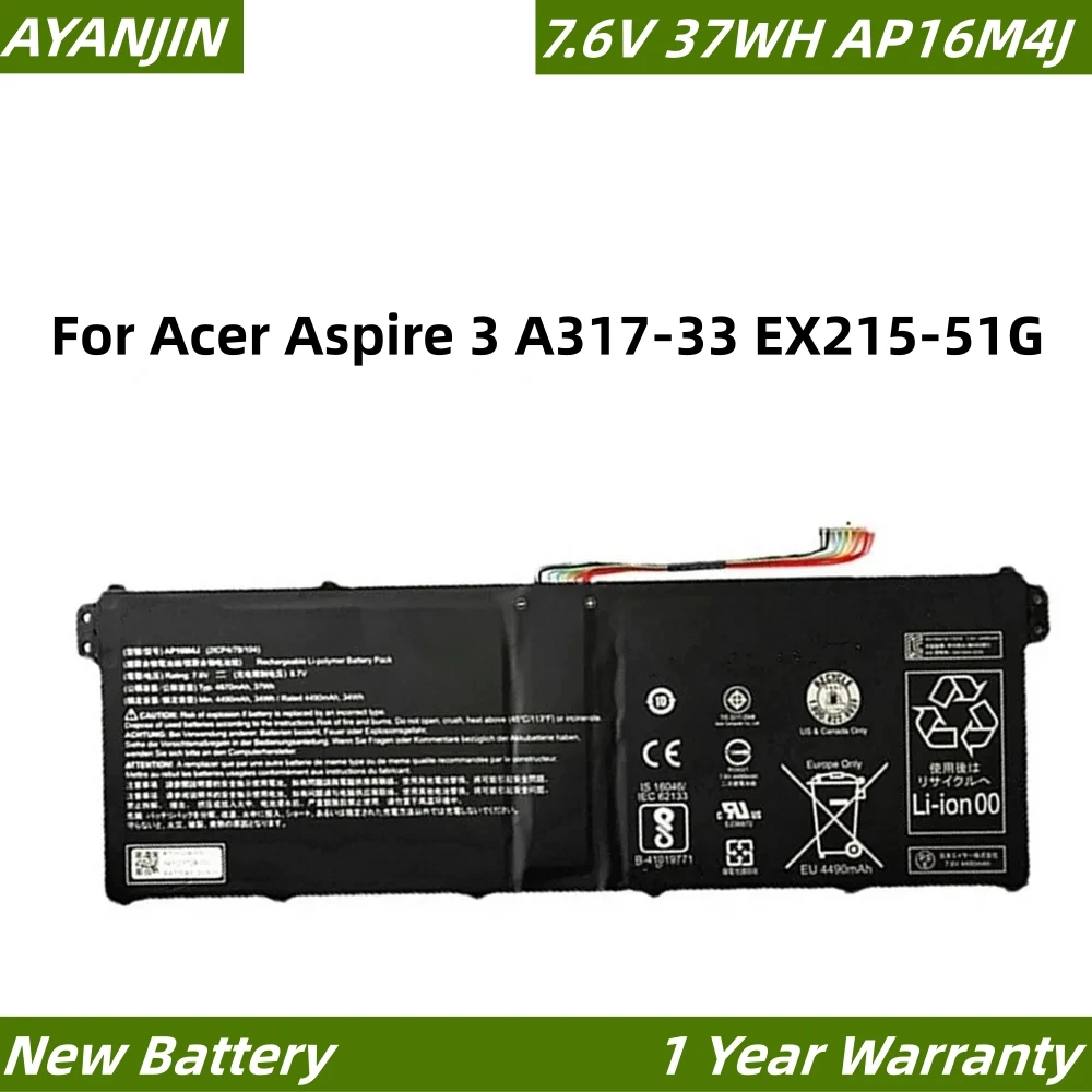 

AP16M4J 7.6V 37WH 4870mAh Laptop Battery For Acer Aspire 3 A317-33 EX215-51G Series Notebook 2ICP4/78/104