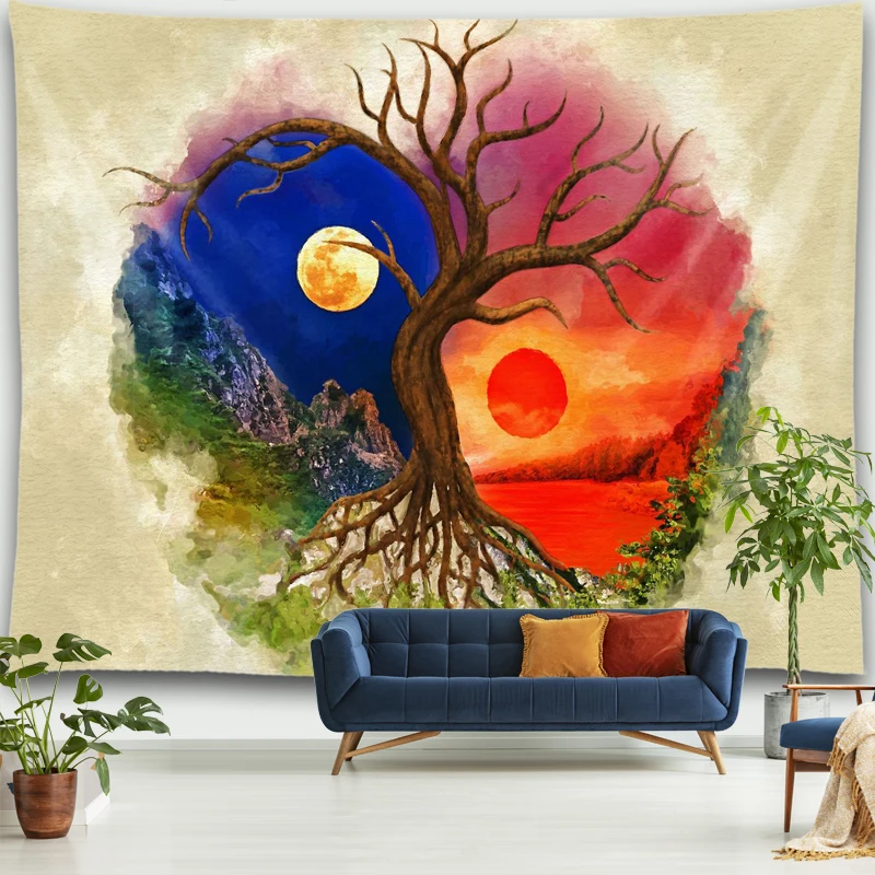 

Mountain Tapestry Forest Tree Sunset Tapestries Nature Landscape Wall Hanging Room Abstract Mystical Psychedelic Boho Home Decor