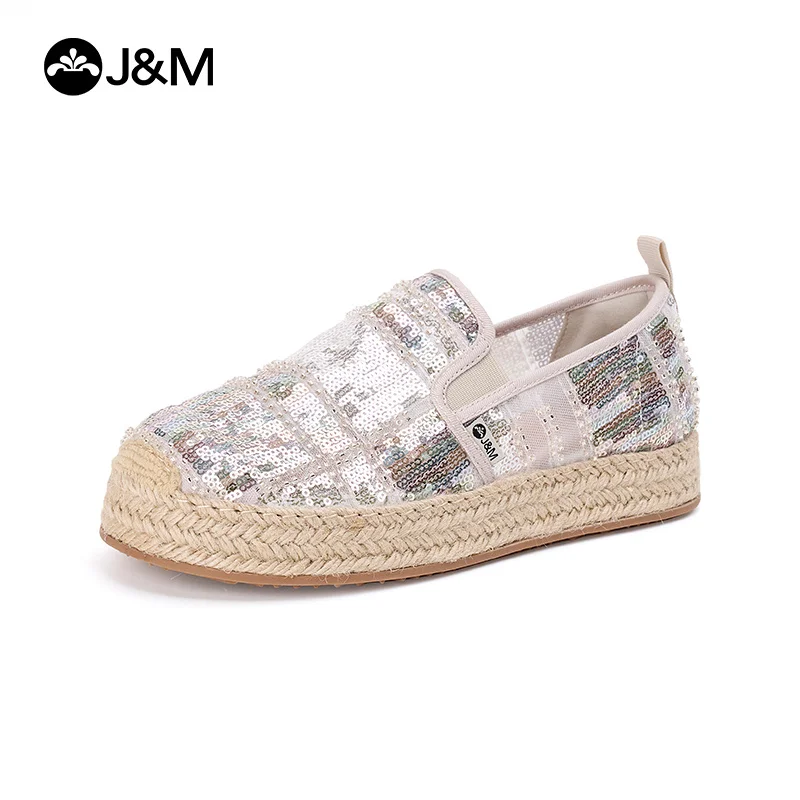

J&M Fashion Women Loafers Sequins Fisherman Shoes Mesh Breathable Casual Shoes Espadrilles Summer Spring Platform Black Sneakers